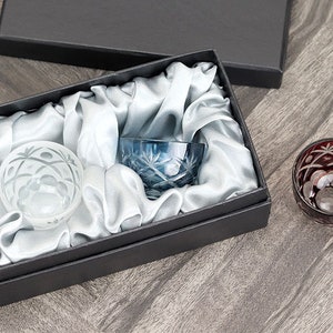 Beautiful &#39;KIRIKO&#39; Glass Small Cup Set of 2 with box 100cc Premium cutting glass cup traditional handcrafted red blue purple _cup-146-1