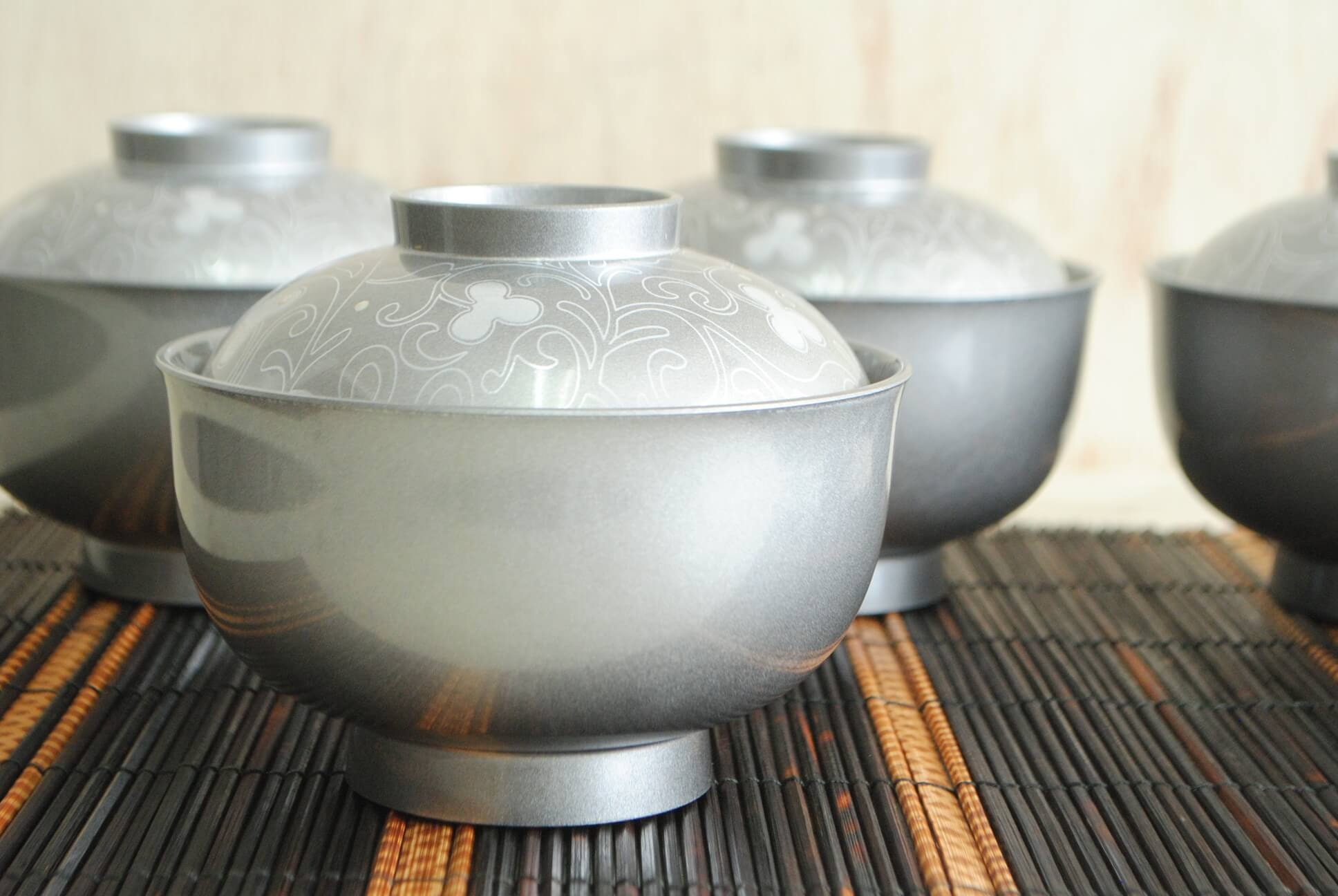 Japanese Antique Style Silver Bowls Set Lot of 5 With Lid