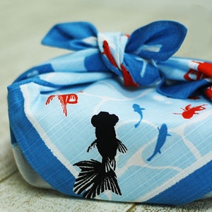 Beautiful japanese 'Furoshiki' wrapping cloth Goldfish traditional japanese textile Wabisabi pattern _fu-045