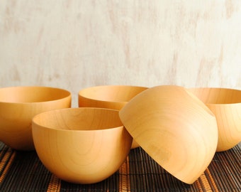 Japanese antique style wooden bowls set lot of 5 Natural wood _ow-056 Large