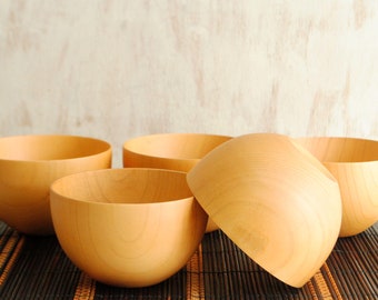 Japanischen antiken Stil Holzschalen Set Lot von 5 Durchmesser 12,5 cmNaturholz _ow-056 Groß
