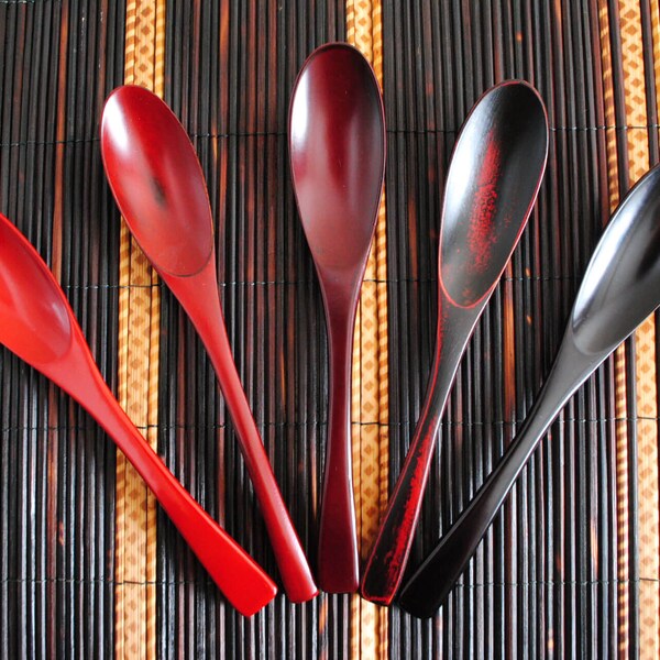 Japanse lak houten lepel 7,6"(19,5 cm) set van 5 Japanse traditionele ambachtelijke soep Curry bruin _hs-019