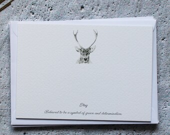 Pack of Notecards - Stag Correspondence Cards Pack of 6 Hand Designed By CottageRts