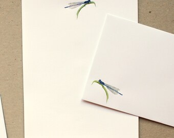 Hand Finished Damselfly Letter Writing Paper and Envelopes | Stationery Set | Designed By CottageRts