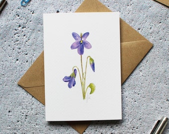 Violet Flower-Botanical Greeting Card Watercolour Painting Hand Designed By CottageRts