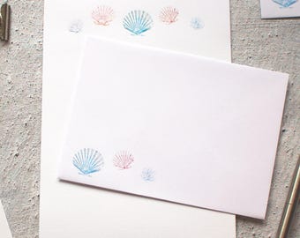 Shell Letter Writing Paper and Envelopes | Coastal Stationery Set | Seaside Stationery | Design By CottageRts