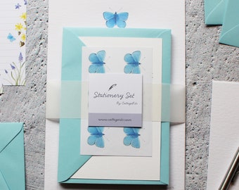 Blue Butterfly Stationery Set - Letter Writing Set - Lovely Gift or Christmas Present