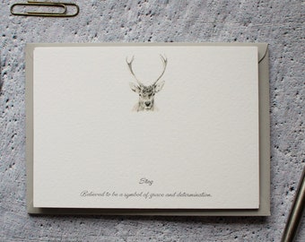 Pack of Notecards - Stag Correspondence Cards Pack of 6 Hand Designed By CottageRts