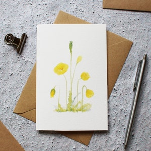 Yellow Poppy Botanical Greeting Card - Watercolour Card - Hand Designed By CottageRts