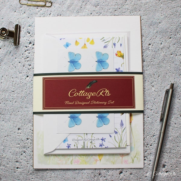 Wildflower and Blue Butterfly Stationery Set - Letter Writing Gift Set