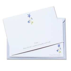 Tarjetas de notas violetas: lealtad y verdad. Tarjetas de correspondencia con flores. Paquete de 6 postales botánicas. Diseñadas a mano por CottageRts.