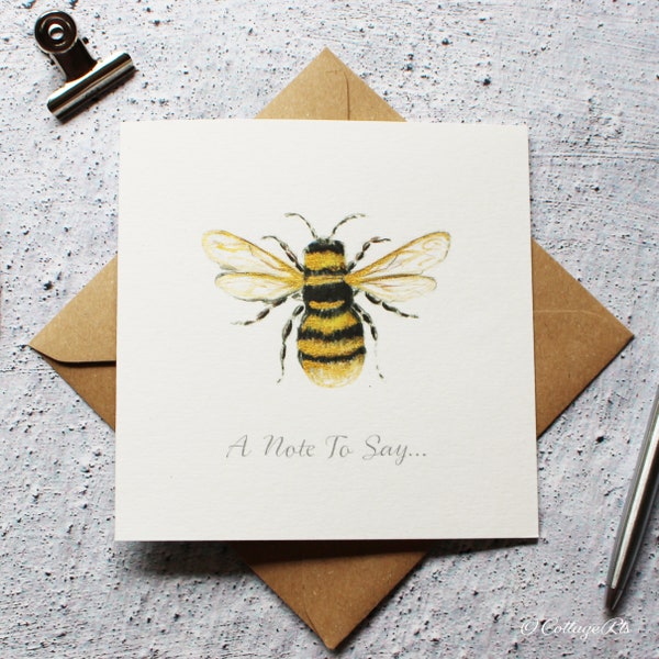 Hand Finished Bumble Bee Greeting Card / Notecard Designed By CottageRts