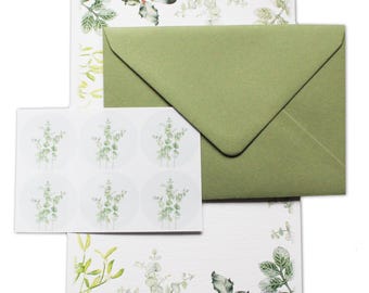 Winter Evergreen Botanicals Letter Writing Paper and Envelope Set | Christmas Writing Paper And Envelope Set | Designed By CottageRts