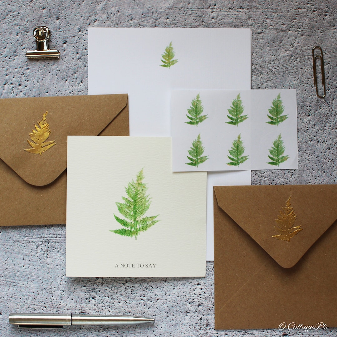 Fern Lettering R Hand-finished Fern Stationery Set- Botanical Letter Writing Set by ...