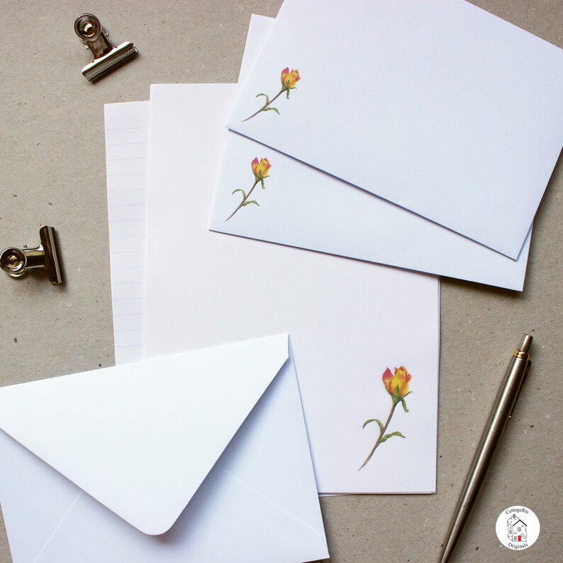 Watercolour Rose Letter Writing Paper Stationery Set A5 Etsy UK
