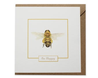Honey Bee Greeting Card - Bee Happy Card - Hand Designed By CottageRts