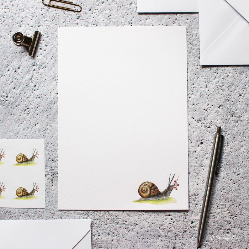 Snail Taking Notes Garden Snail Letter Writing Paper - Autumn Watercolour Stationery Set ...
