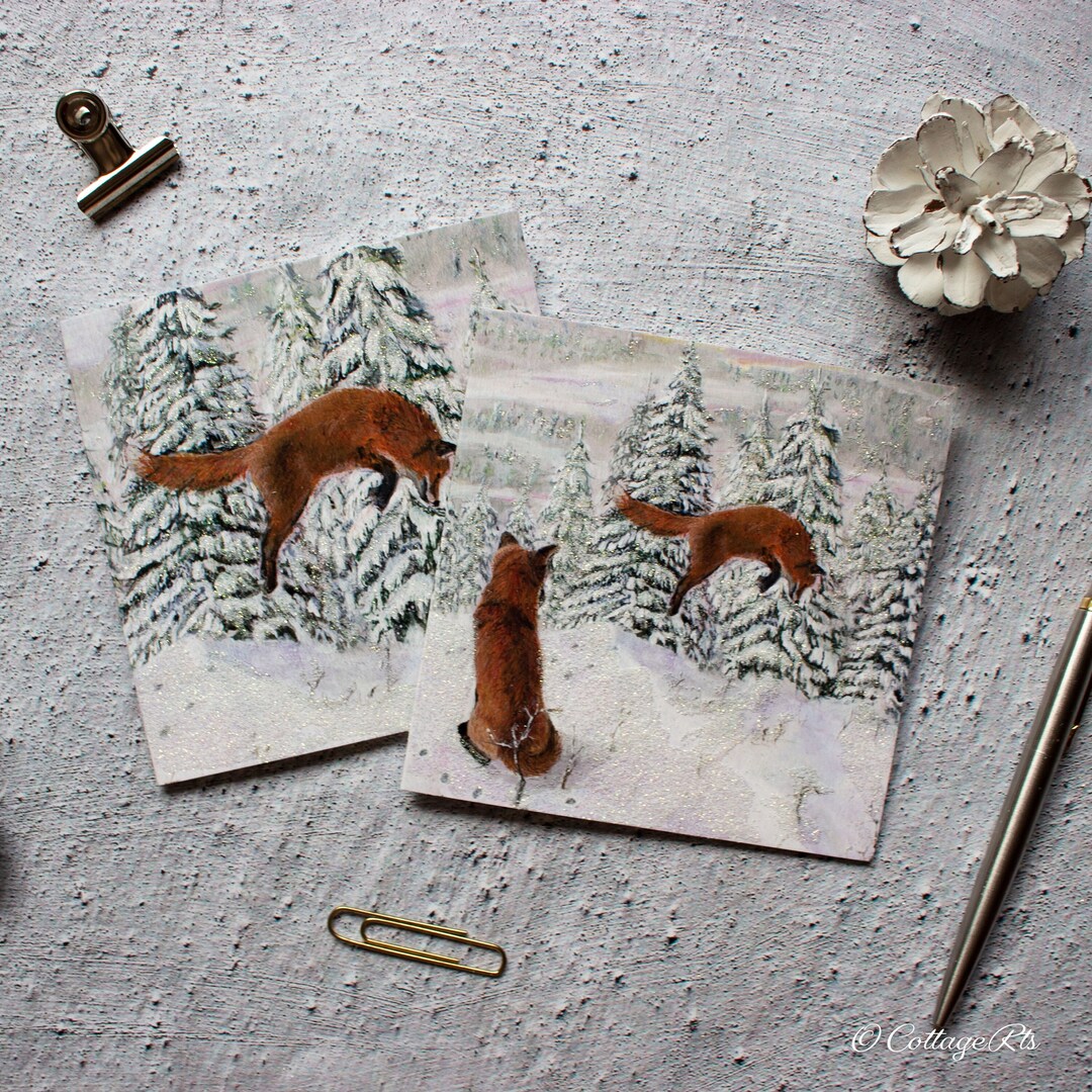 Pack of 6 Red Fox Christmas Cards Foxes Card Hand Finished Etsy UK