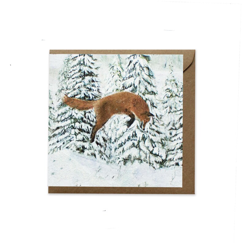 Fox Christmas Card | Jumping Red Fox | Fox Painting | Hand-Finished | Single Card | Pack of Cards zdjęcie 1