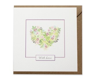 Floral Love Heart Card - Anniversary Card, Love, Relationship Card - Heart Made of Flowers - Hand Designed By CottageRts