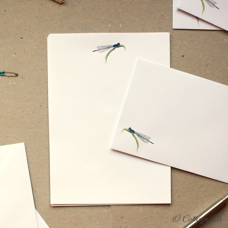 Hand Finished Damselfly Letter Writing Paper Stationery Set Etsy UK