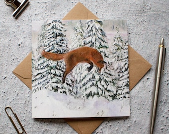 Jumping Red Fox Card - Fox Card - Hand Designed By CottageRts