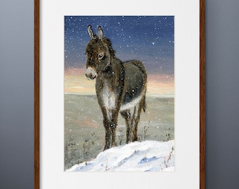Donkey Art Print -  Small Wall Art - Acrylic Painting By CottageRts