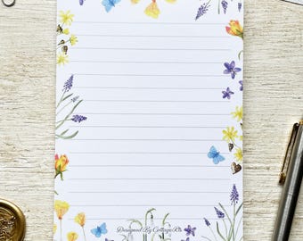 A6 Wildflower Notepad - To Do List Pad, Magnetic Shopping List, Desk Pad, Note Taking Tear Off Pages Designed By CottageRts