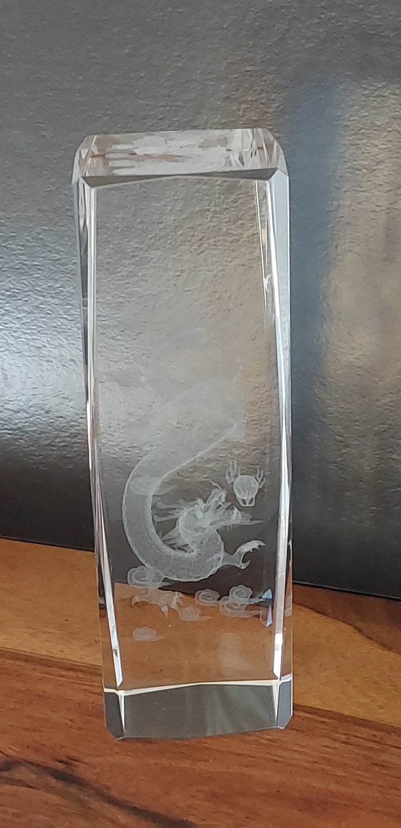 Laser Etched Paperweight Dragon Mythical Crystal Holographic 3D Gothic
