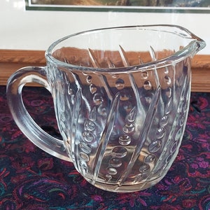 Bead and Bar clear Milk jug, pitcher or creamer, Hocking Glass Co. Anchor Hocking Fire King, 4.5&quot; high