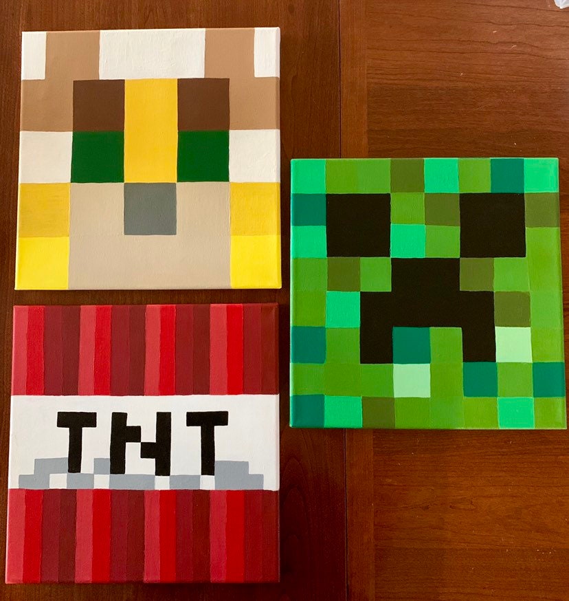 Minecraft Wall Art Decor 12x12 Canvas Creeper TNT Sword Steve Etsy