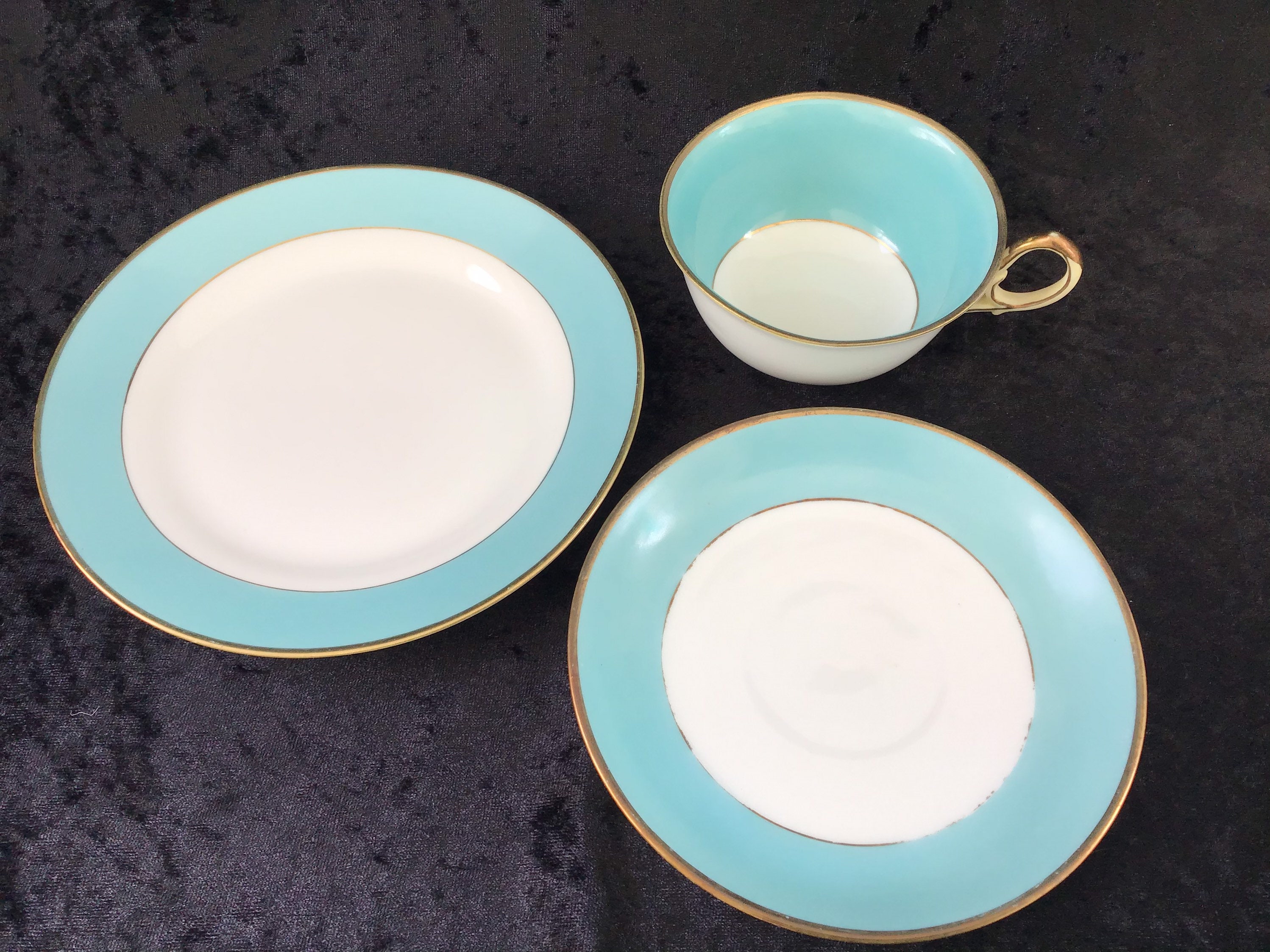 Antique Noritake Bone China Tea Set for Six Turquoise and White 1910's