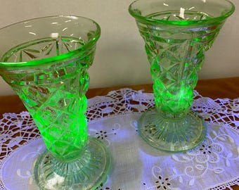 Art Deco Uranium Vases -  Matching Pair - 1930's #00850