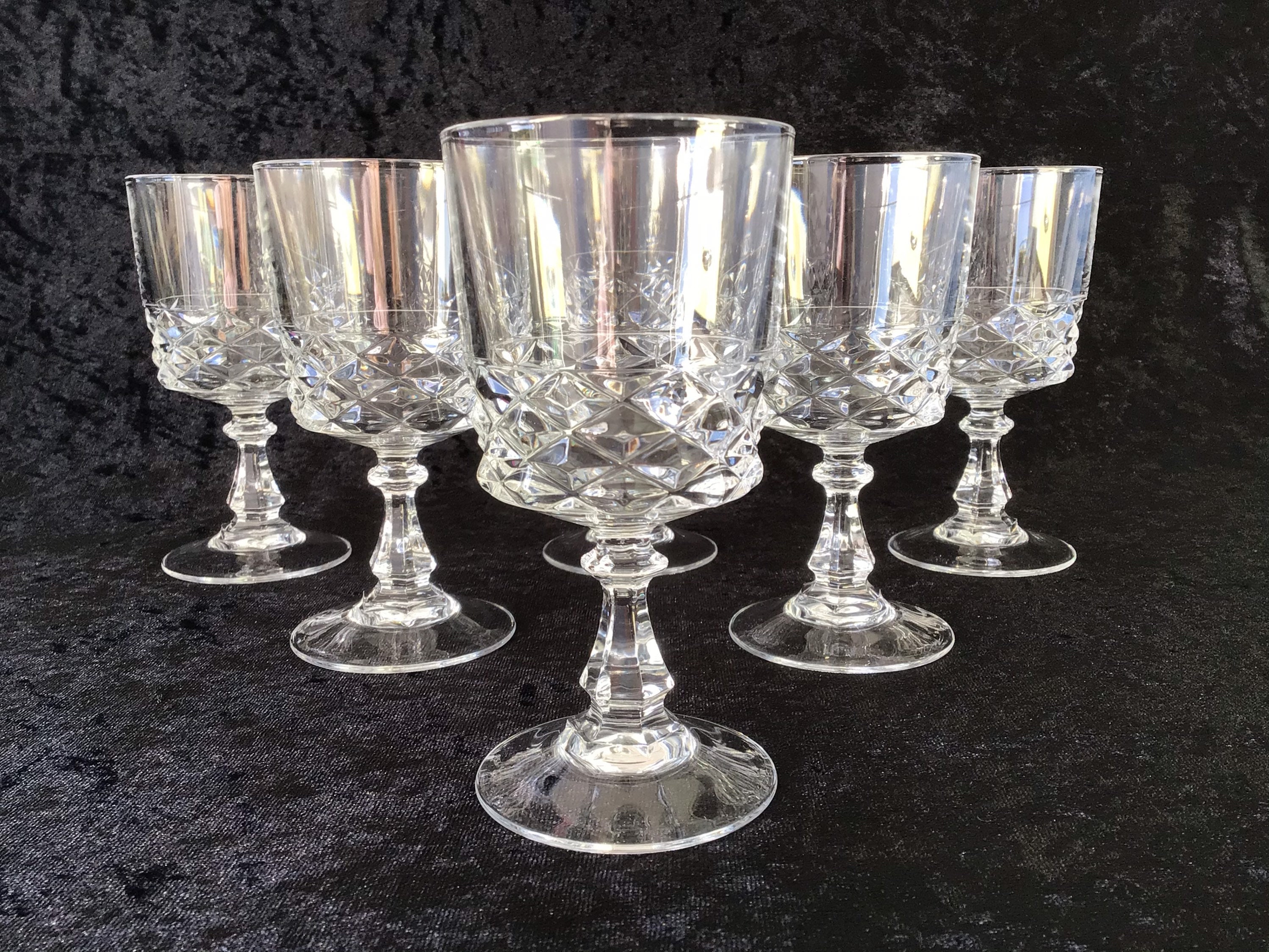 Vintage Crystal Wine Glasses Set of Six Original Box 1970's 00461