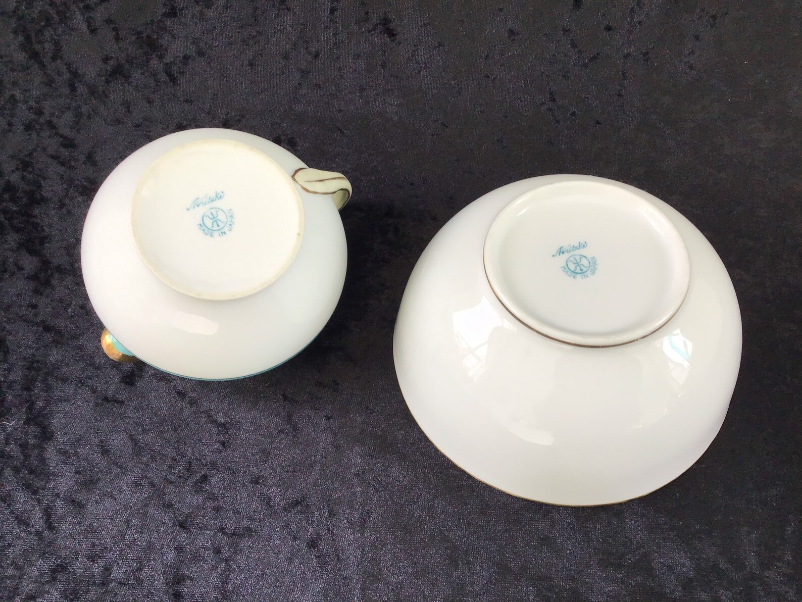Antique Noritake Bone China Tea Set for Six Turquoise and White 1910's