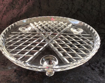 Vintage Glass Cake Plate – Footed Star Base, 1970s  #00452