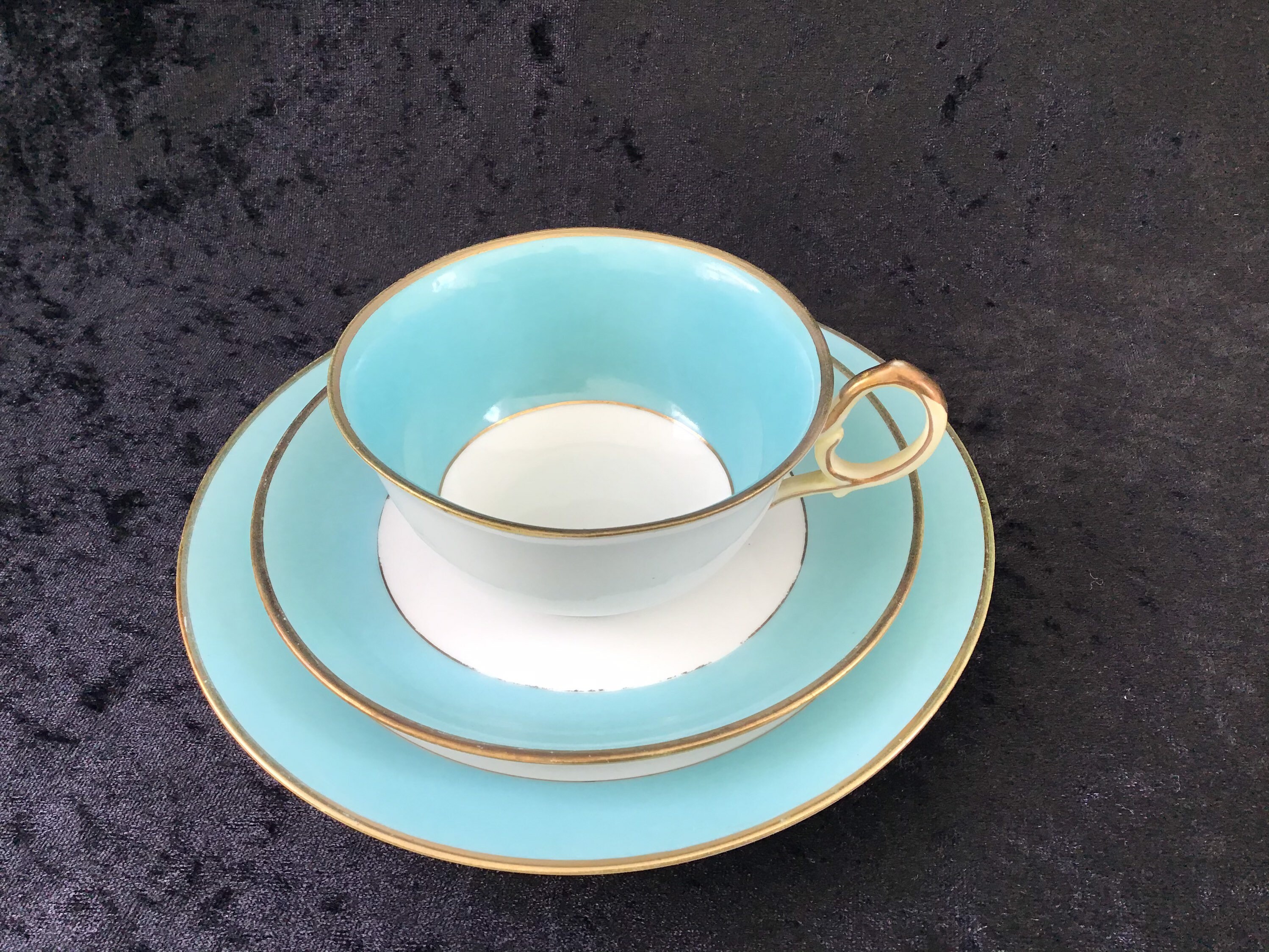 Antique Noritake Bone China Tea Set for Six Turquoise and White 1910's