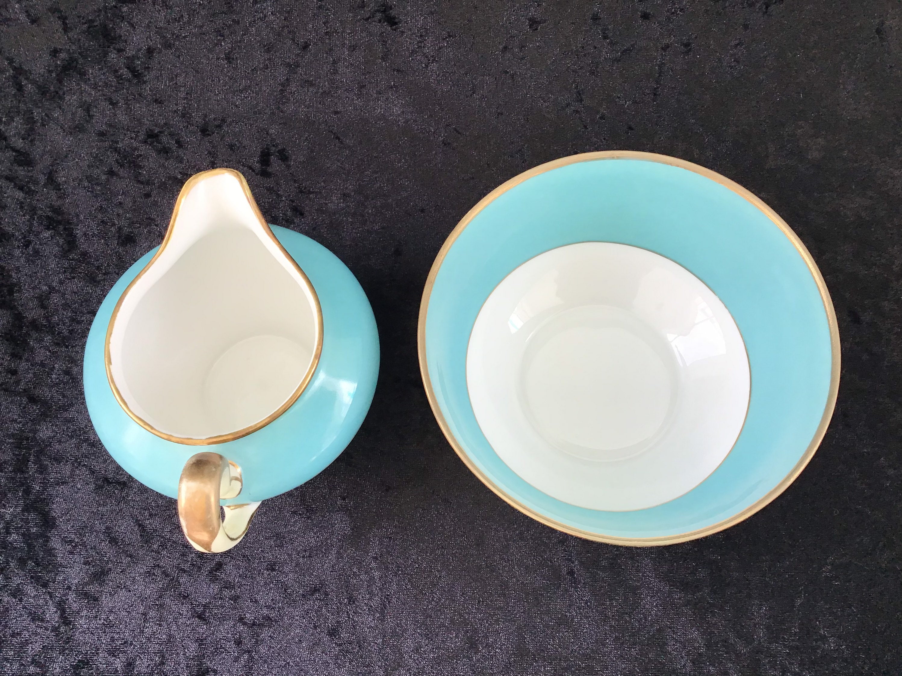 Antique Noritake Bone China Tea Set for Six Turquoise and White 1910's