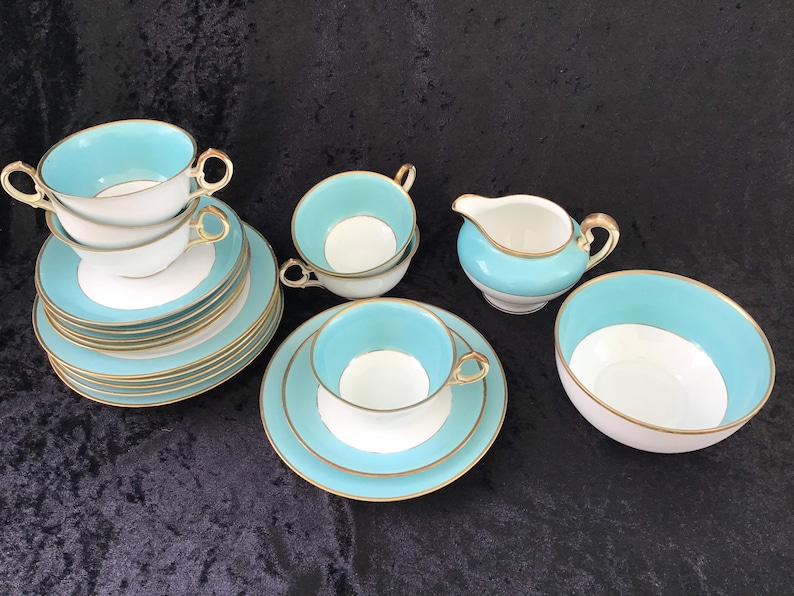 Antique Noritake Bone China Tea Set for Six Turquoise and Etsy