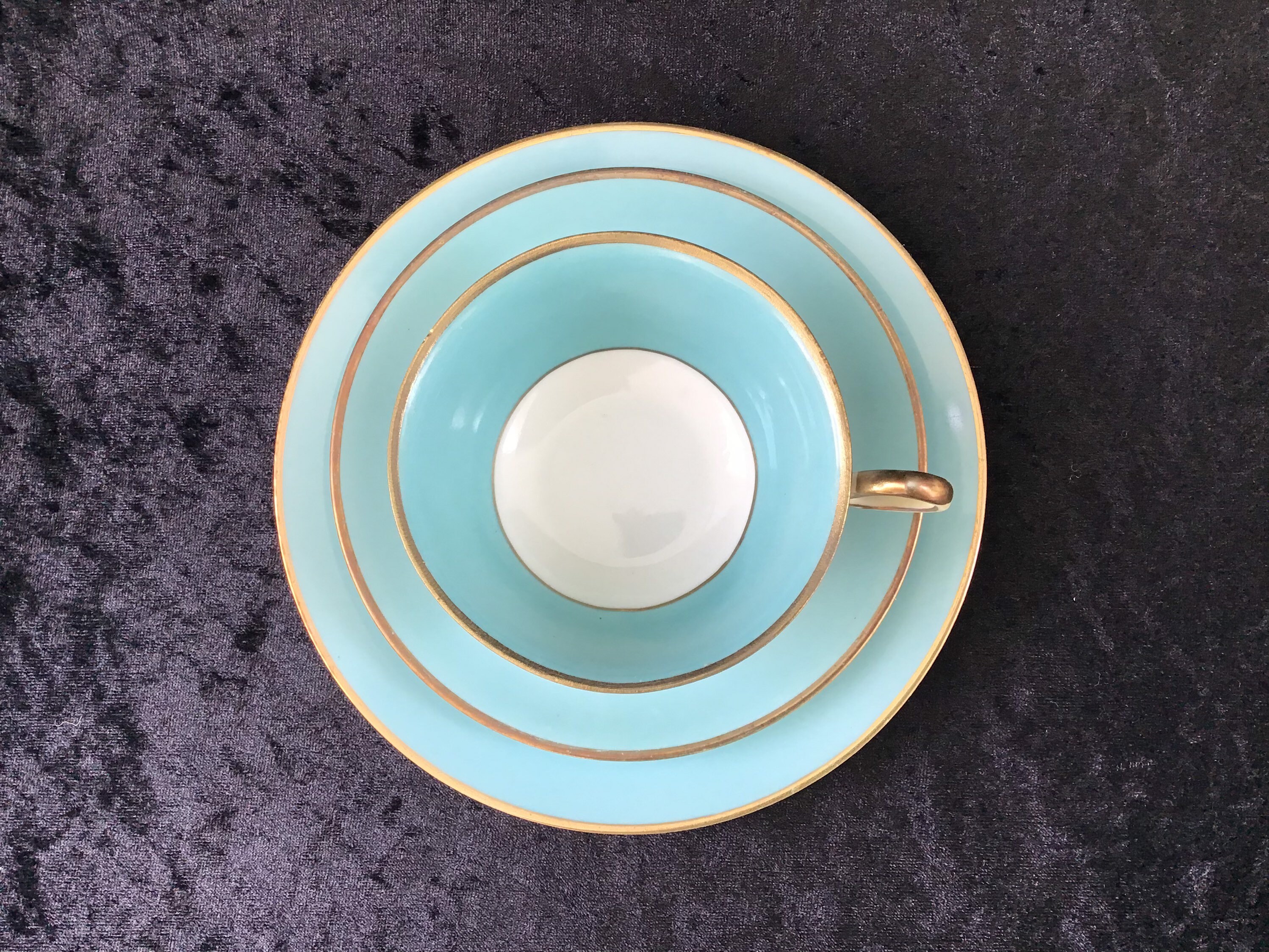 Antique Noritake Bone China Tea Set for Six Turquoise and White 1910's