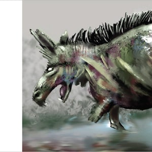 Gift Tag, Crazed Zombie Donkey, Green Texture, Digital Abstract Painting, Weird Scary, Unique Science Fiction Gift, Horror and Sci-Fi