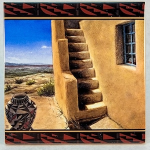 Acoma Pueblo Pottery Design Ceramic Coaster, New Mexico Art: Original Artwork