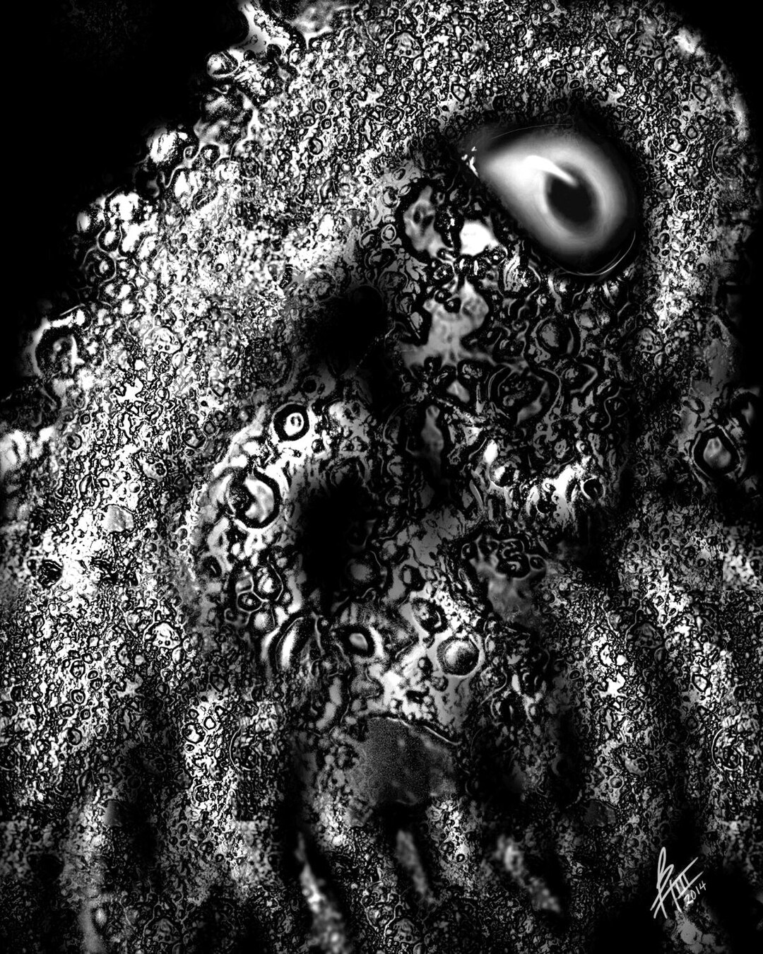 Creepy, Nightmarish Alien Monster, Black & White Scary, Big Eye ...