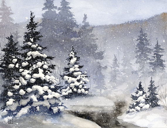 Quiet Winter Snow Covered Pine Trees Snowy Mountains Calm Etsy