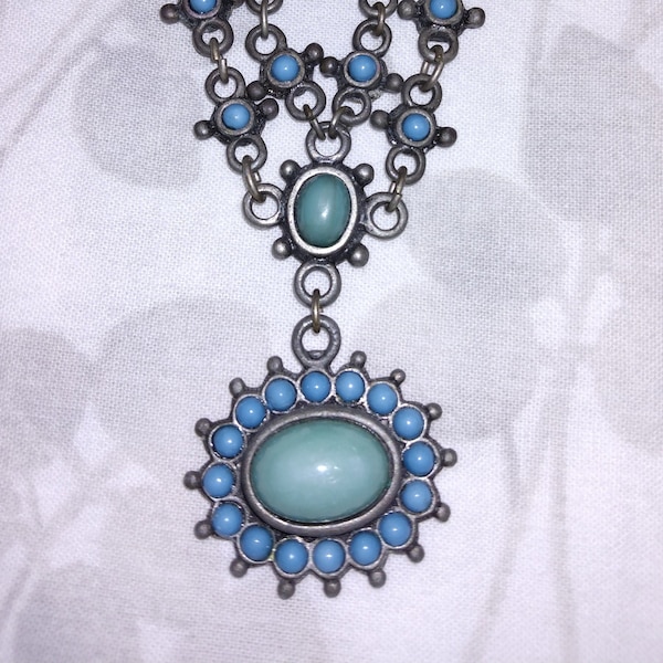 Turquoise colored stone-studded Indian antique chain necklace