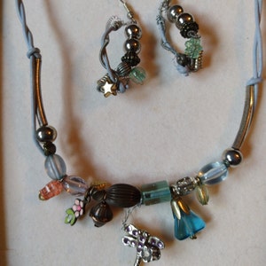 Art Nouveau Charmed Light Blue Rope 16&quot; Necklace designed by SoFineByDesign Artist Deneen Franks