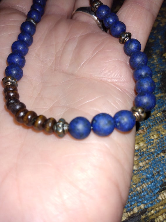 Denim blue with rustic copper colored beads choker