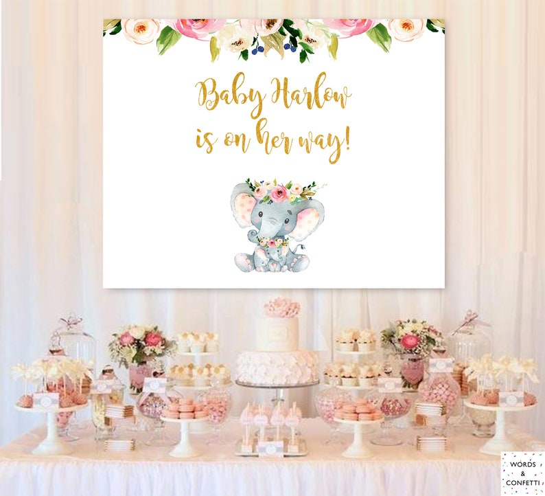 Baby Shower Backdrop Girl Elephant Baby Shower Decorations Etsy Baby Shower Backdrop Girl Elephant Baby Shower Decorations Etsy