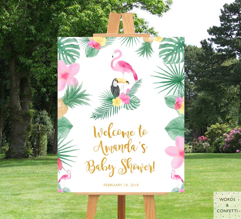 Flamingo Baby Shower Greetings Sign Flamingo Party Etsy