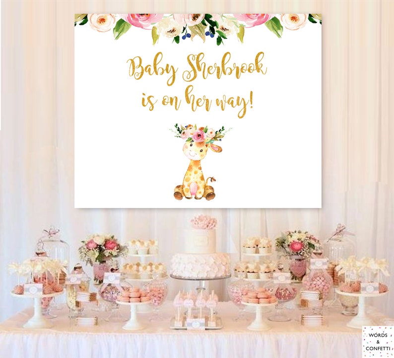 Giraffe Baby Shower Decorations Girl Baby Girl Shower Sign Etsy